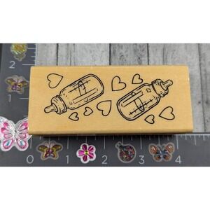 Anita's Baby Bottle Border Hearts Rubber Stamp Wood #H38